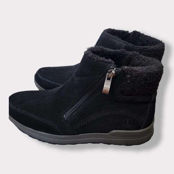 Land's End Black Suede & Fleece Zip Ankle Boots Womens Size 6B - Picture 2 of 9
